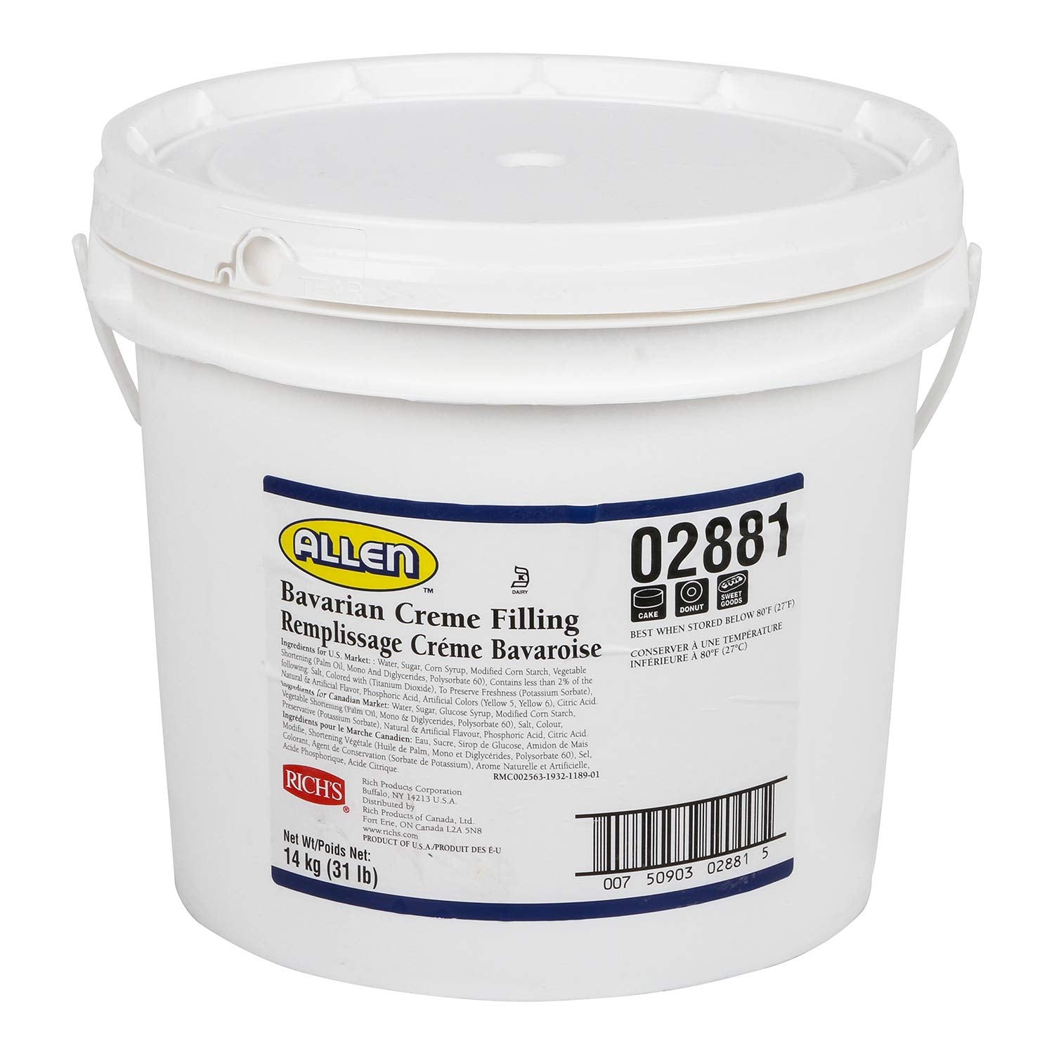 Rich'S Jw Allen Filling, Bavarian Cream, 496 Oz