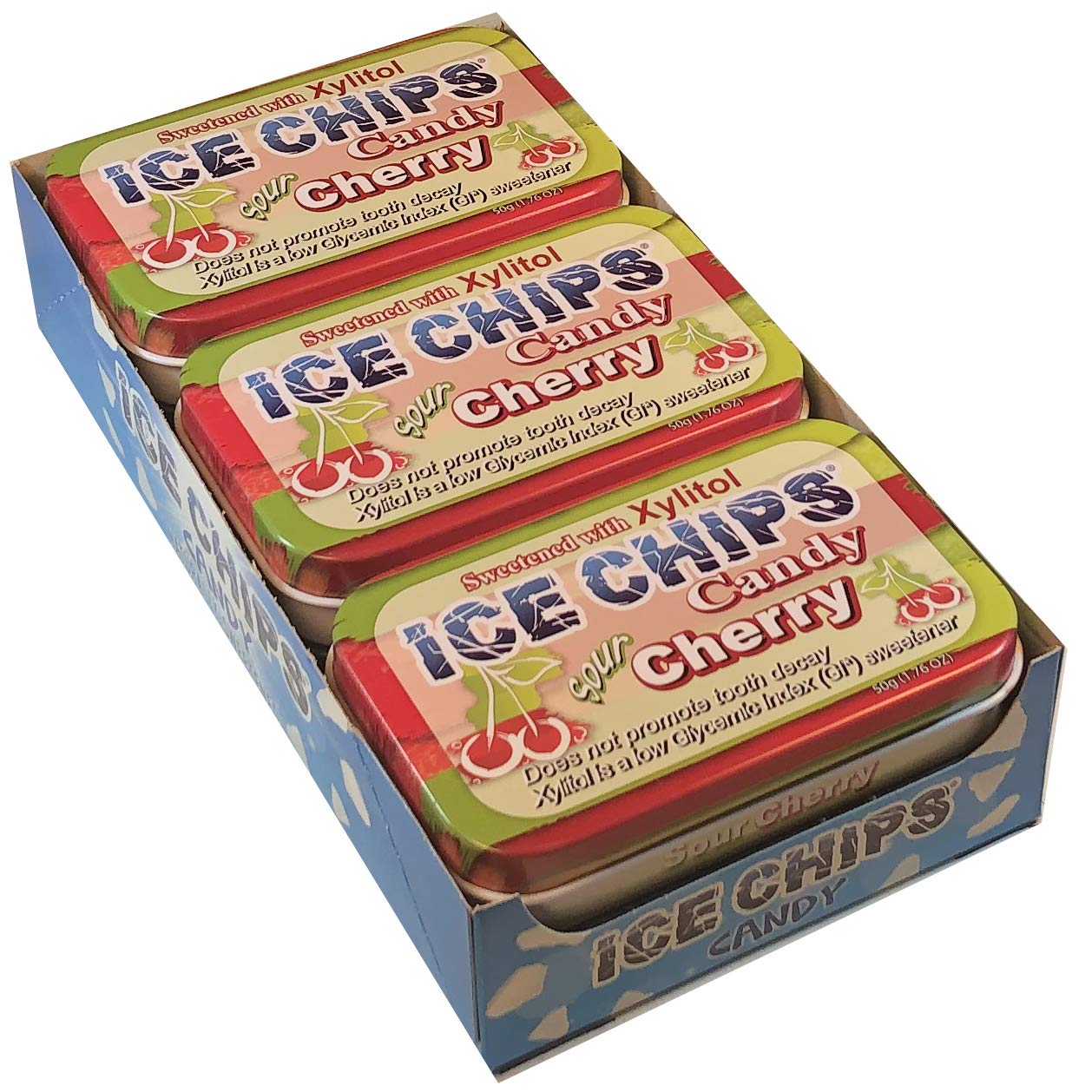 Ice Chips Xylitol Candy Tins 5.28 Oz Total (Sour Cherry, 6 Pack) - Includes Band As Shown