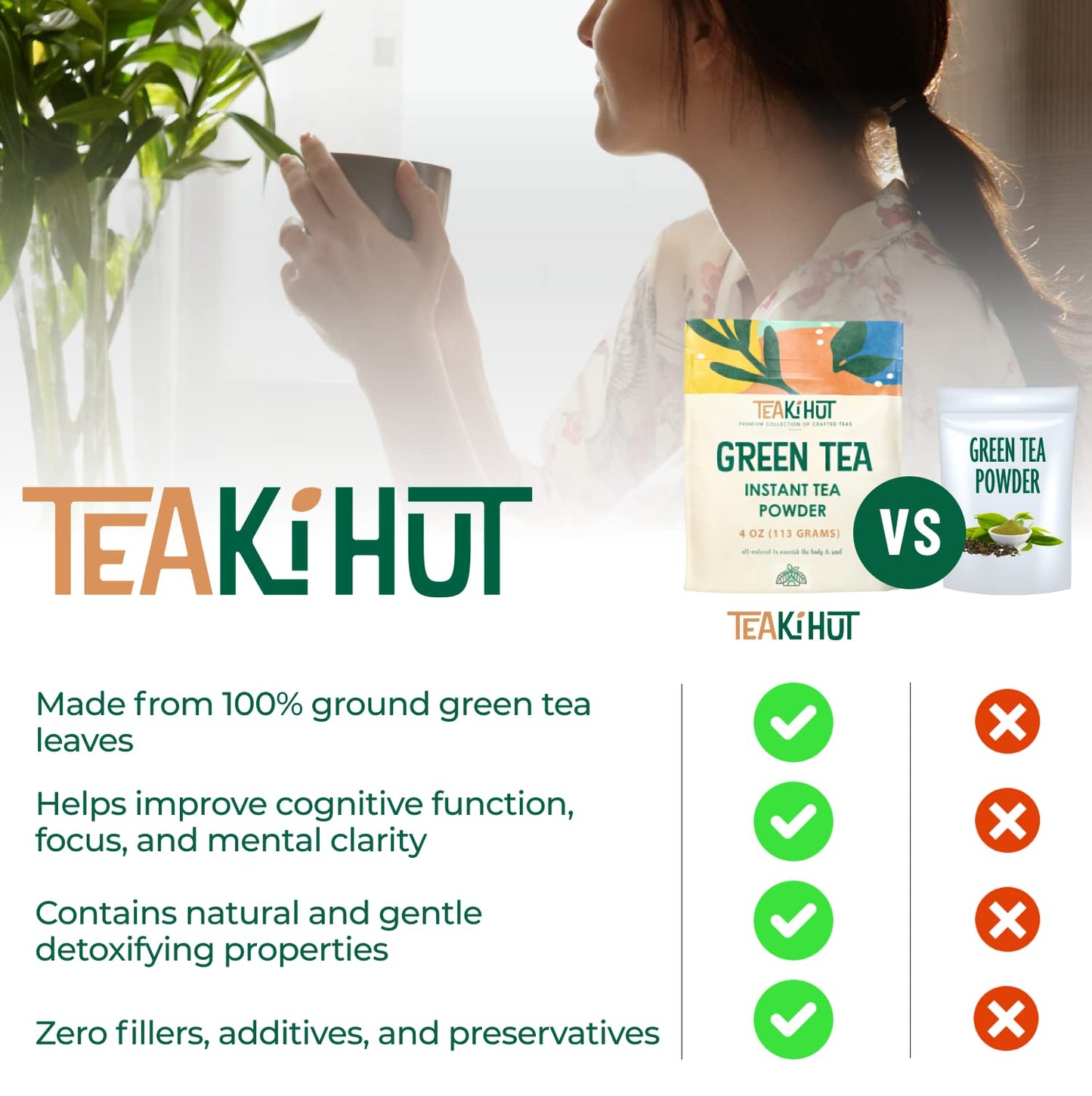 TEAki Hut Instant Green Tea Powder 100% Pure, 4 Ounce (200 Servings)