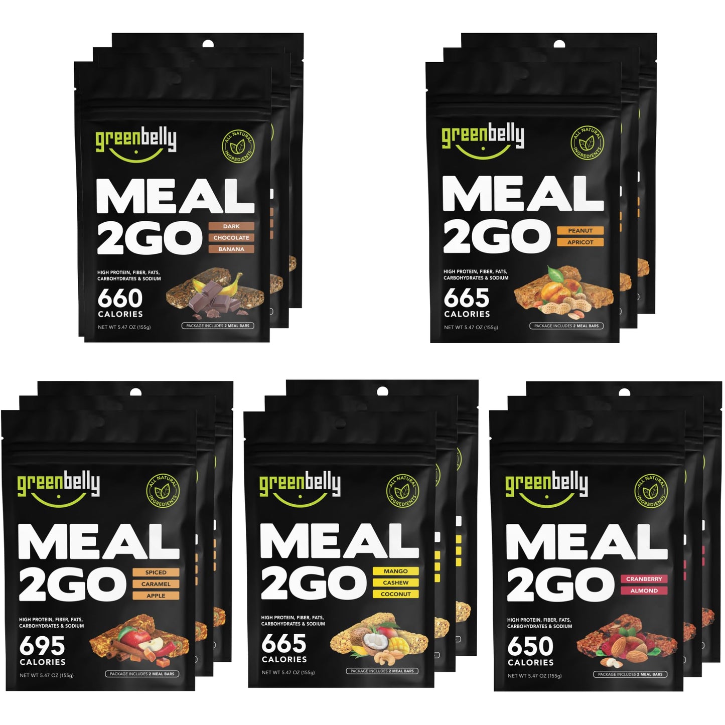 Greenbelly Backpacking Meals  All Natural Hiking Meal Bars  650 Calories & High Protein  Variety, 15 Count