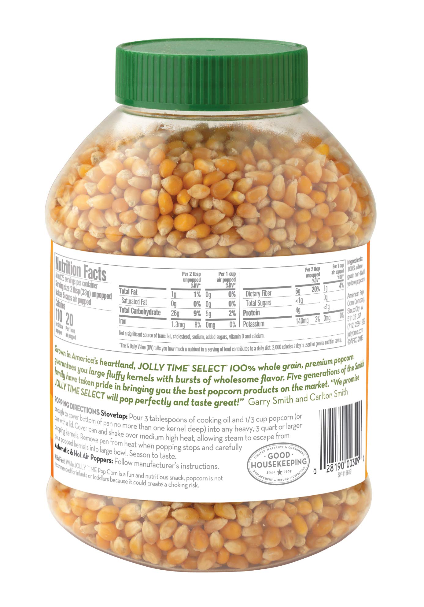 Jolly Time Popcorn Kernels, Gourmet Popping Corn For Air Popper Machine Or Stovetop, Select Yellow Popcorn, 30 Ounce (Pack Of 6)