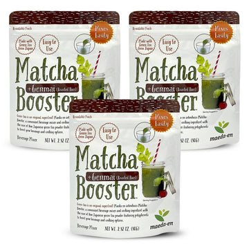 MAEDA-EN Matcha Booster Genmai Roasted Rice Green Tea Powder 240g 3 Pack Japanese Origin Resealable Pouch for Latte Smoothies an
