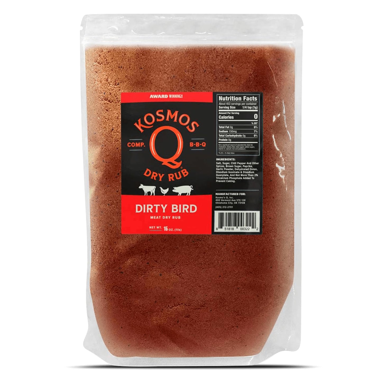Kosmos Q BBQ Dry Rub, Sweet and Spicy Seasoning, 16 Oz Bag, Ideal for Chicken, Ribs, Pork, Grilling, Smoking
