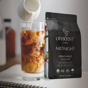 Lifeboost Midnight French Roast Coffee Ground - Non-Gmo Single Origin Usda Organic Low Acid Coffee French Roast - Third Party Te