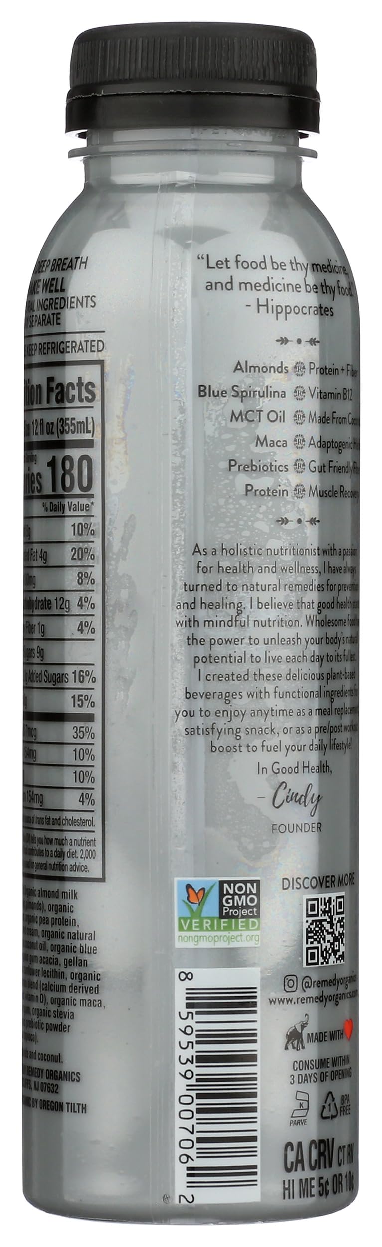Remedy Organics Blue Essentials 12 Fl Oz | Plant Based Protein Shakes, Ready to Drink | USDA Organic, Gluten Free, Dairy Free, S