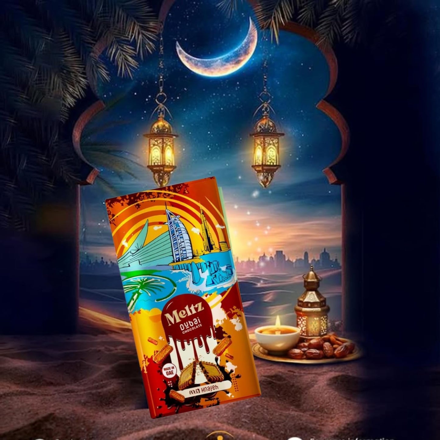 Meltz Chocolate Lotus Bar, Premium Lotus Cream, Crispy Kataifi, 192g, Individually Wrapped, elegant Dubai Treat Box