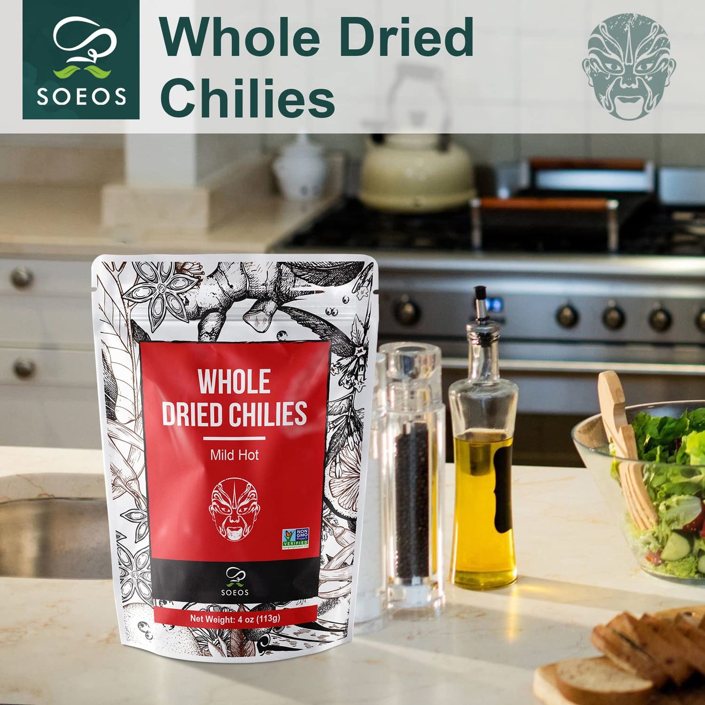 Soeos Whole Dried Chilies 4 Oz, Mild Spicy Chili Peppers, Red Chili Pepper, Natural, Premium And Dry Sichuan Chile Peppers, Sichuan Pepper, Dried Peppers – Great For Mexican Recipes