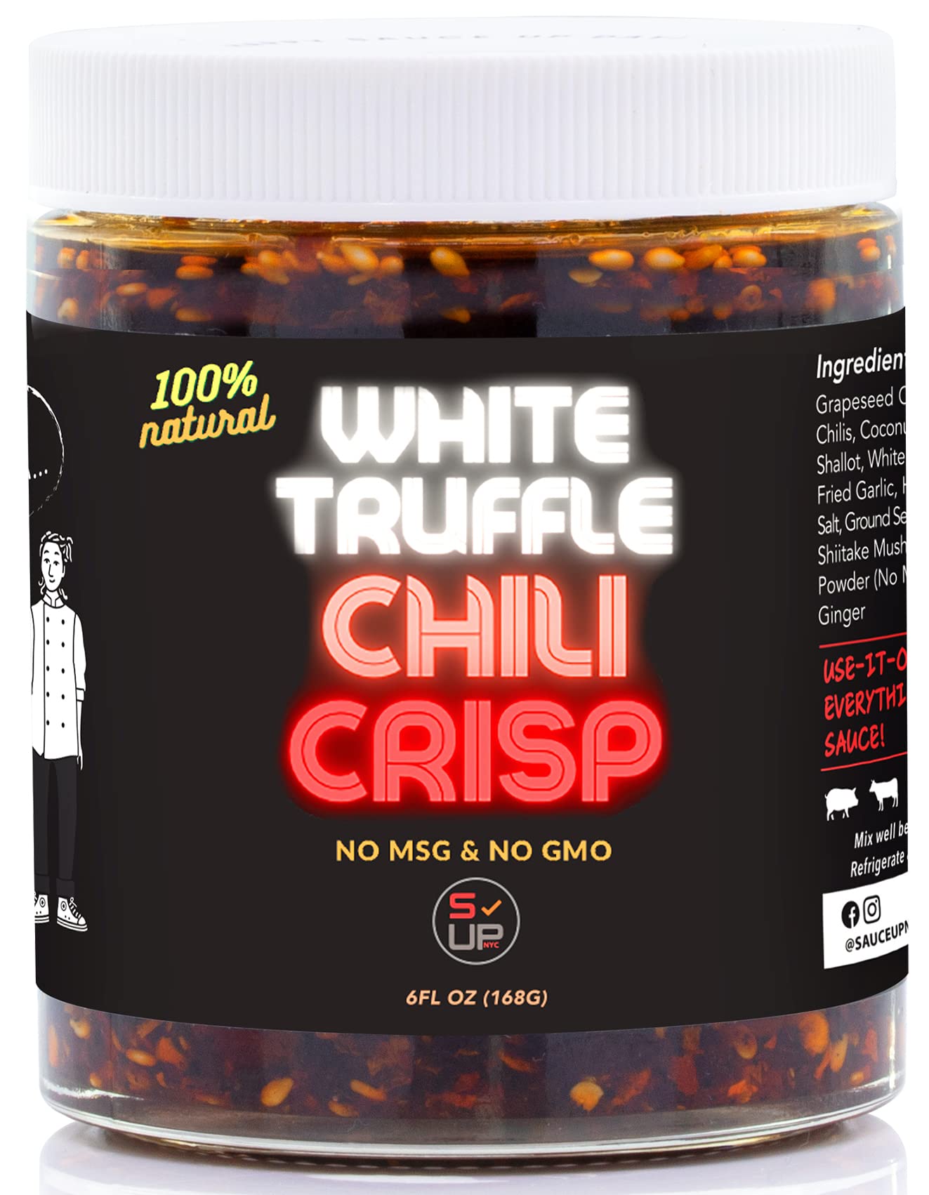 Sauce Up 100% Natural Artisan Chili-Crisp 6Oz- Top-Grade 13 Ingredients  Vegan  Keto  Gf  Zero Msg  Flavor Burst Item  Crafted In Nyc(Hot  Sweet  Crispy  Umami  Smoky  Savory)- Good On Anything Chili Sauce (White Truffle)
