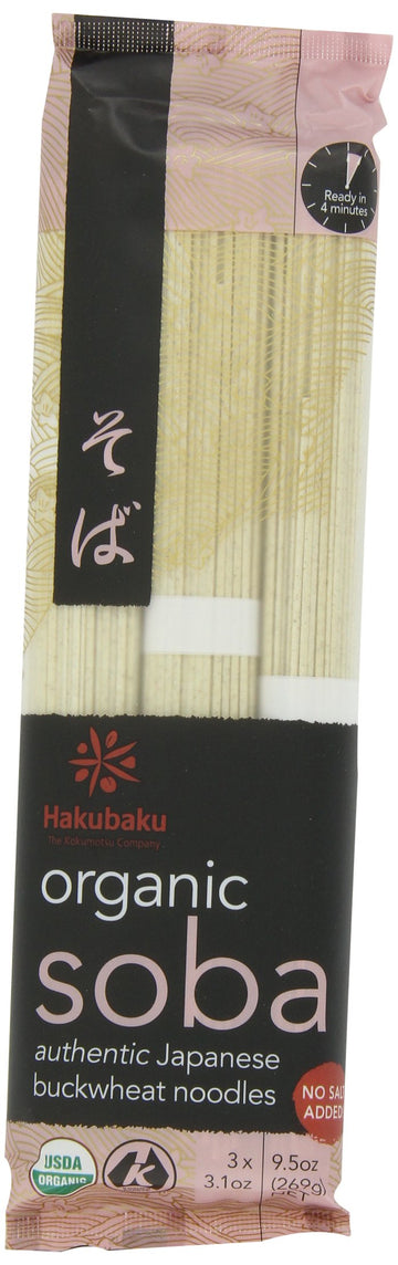 Hakubaku Organic Soba, Authentic Japanese Buckwheat Noodles, (No Salt Added), 3.1 Ounce (Pack Of 24)