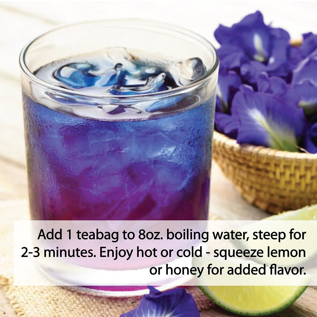 Incas Organic Butterfly Pea Flower Tea - 30 Non-GMO Caffeine-Free Tea Bags from Thailand