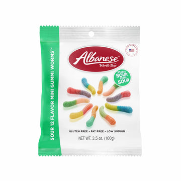 Albanese World'S Best Sour 12 Flavor Mini Gummi Worms, 3.5 Ounce (Pack Of 12)