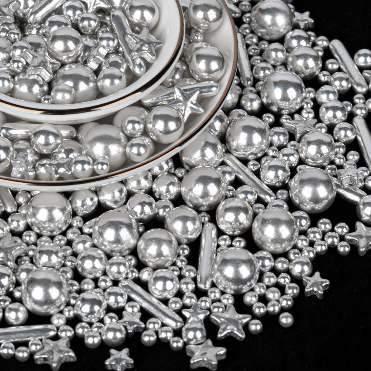 Twisweet Silver Pearl Rods Star Sprinkles, Edible Sugar Sprinkles for Cake Decorating, Mix Size Candy Pearls for Baking Cake Top