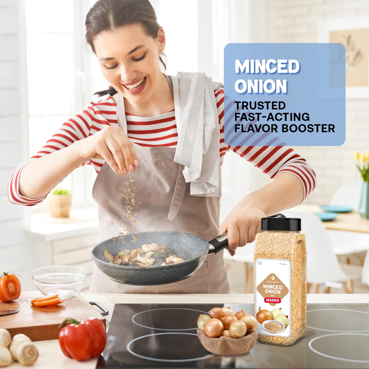 Dependable Foods Minced Onion - 6 Oz. Jar - 100% Natural, Kosher, Dehydrated Onion Flakes Convenient Versatile Seasoning - Non-G