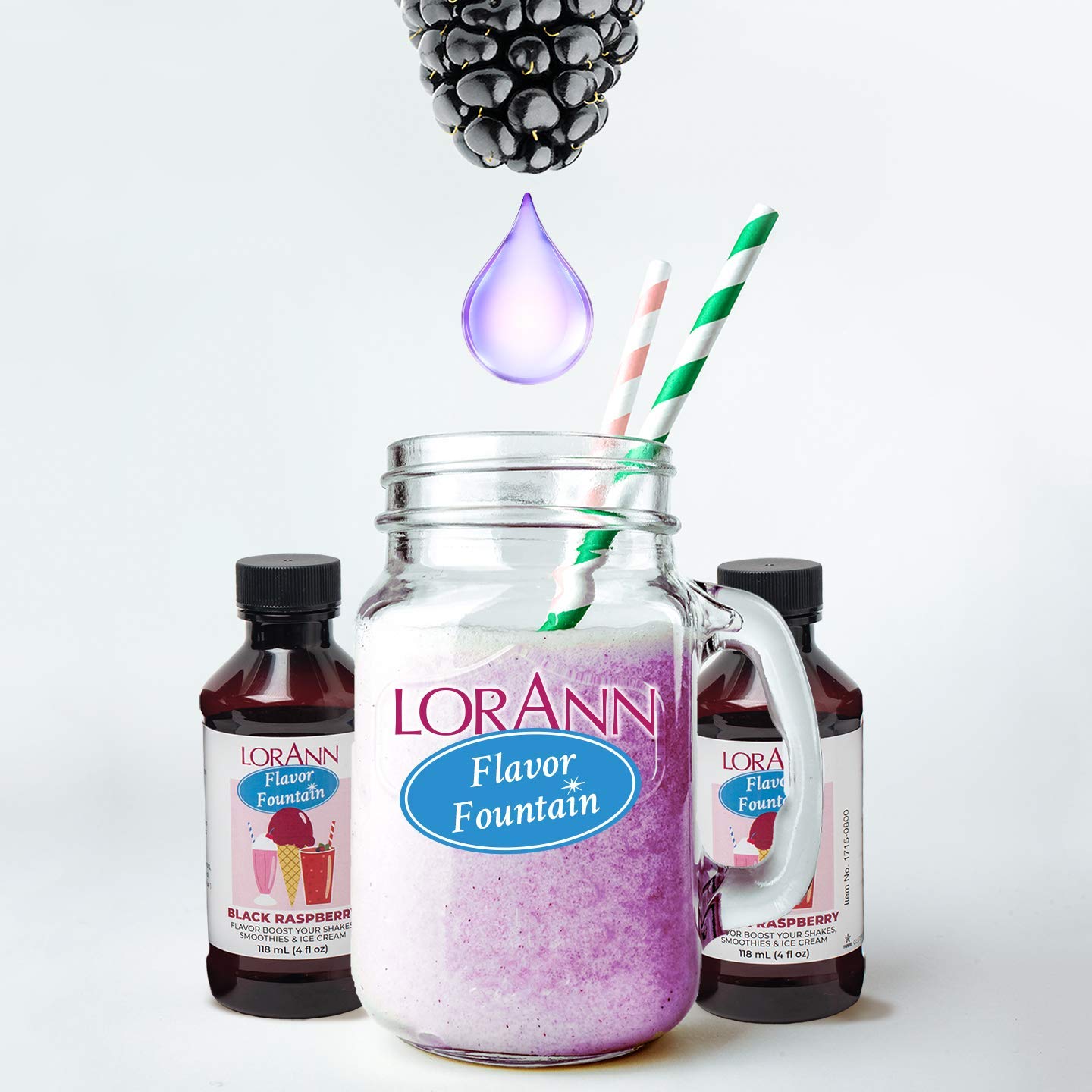 LorAnn Black Raspberry Flavor Fountain, 4 oz Bottle, Plastic, Model 651731, White
