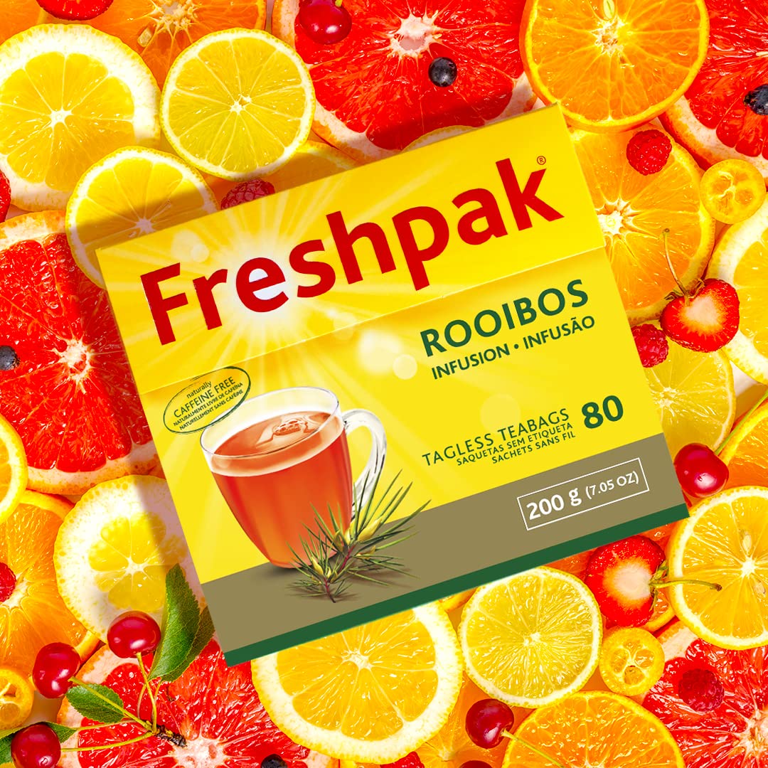 FRESHPAK Rooibos Tea - 80 Tagless Teabags, Naturally Caffeine Free, Keto Friendly, Non-GMO, Packed in South Africa