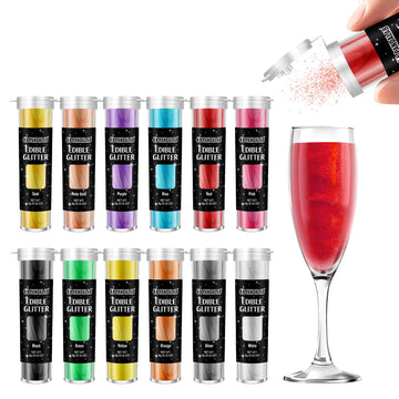 Edible Glitter - Food Grade 12 Colors Glitter for Drinks, Wines, Cocktails, Decorating Shimmering Glitter for Cake, Fondant, Cho