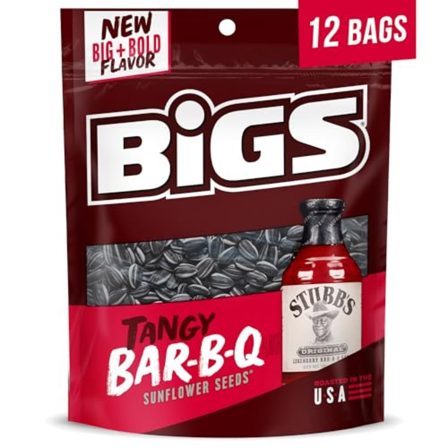 BIGS Sunflower Seeds, Stubbs Tangy Bar-B-Que Flavor, Softball Stocking Stuffer, 5.35 oz. (Pack of 12)