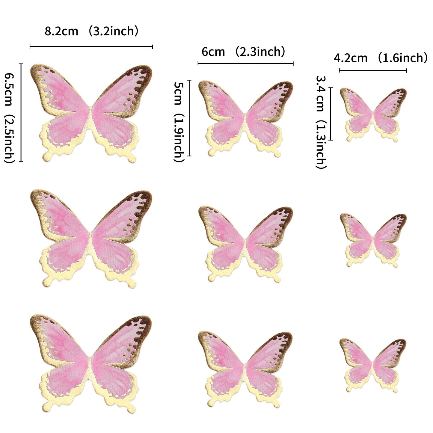 Cyodoos 30Pcs Pink Gold Edge Mixed Size Lively 3D Waterproof Swllowtail Butterfly Cupcake Topper For Girls Womens Happy Birthday Wedding Party Cake Wall Party Food Decorations