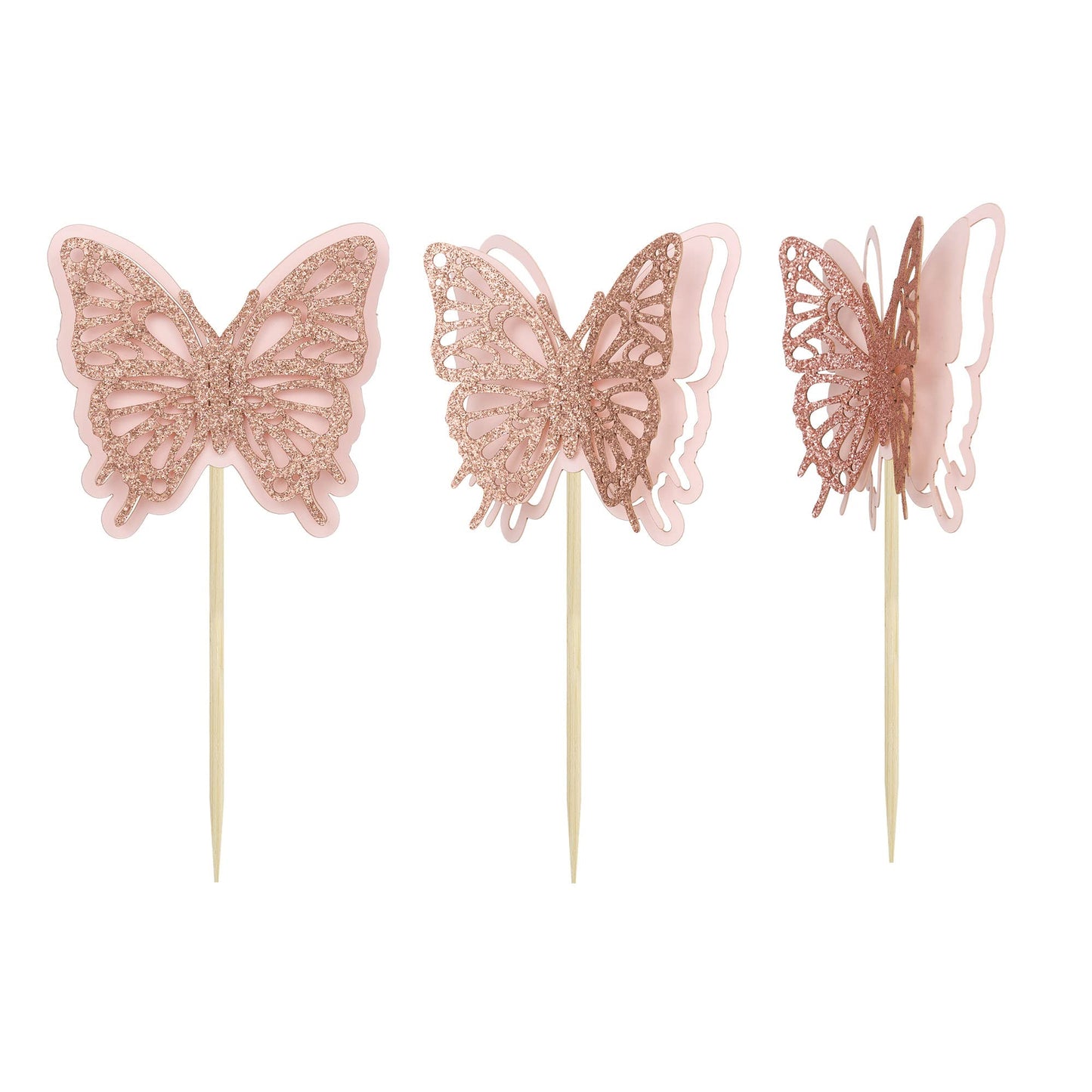 Gyufise 24Pcs Butterfly Cupcake Toppers Glitter Hollow 3D Butterfly Cupcake Picks Decoration For Butterfly Theme Wedding Anniver