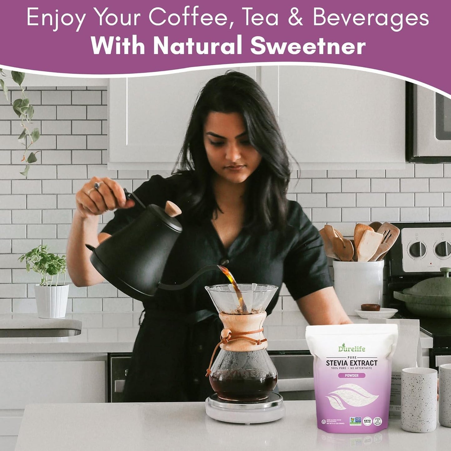 Durelife 100% Pure stevia extract sweetener | No Erythritol  NON-GMO Project Verified  No Fillers  Zero Calorie Sugar Substitute | No Aftertaste | Micro-Spoon Included (16 Ounce (Pack of 1))