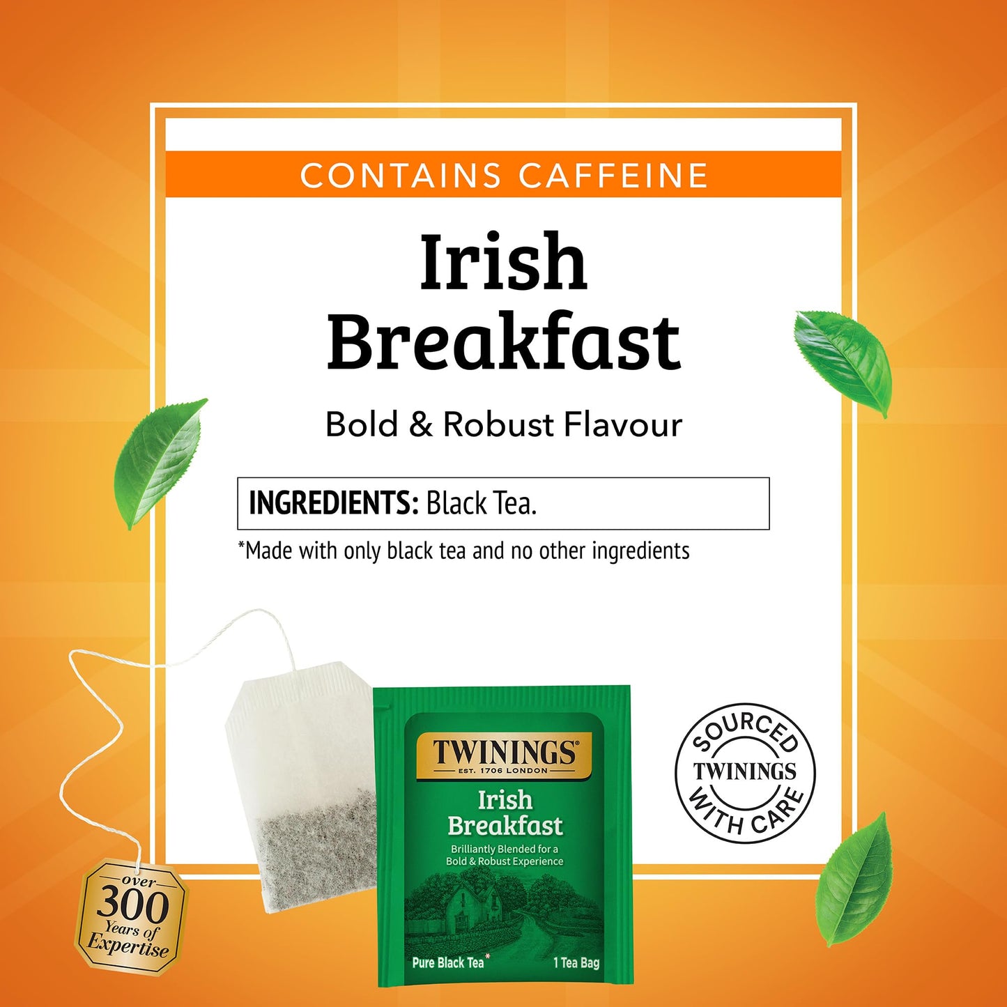 Twinings Irish Breakfast Black Tea Individually Wrapped Bags, 20 Count (Pack Of 6), Flavourful, Robust Black Tea, Caffeinated, E