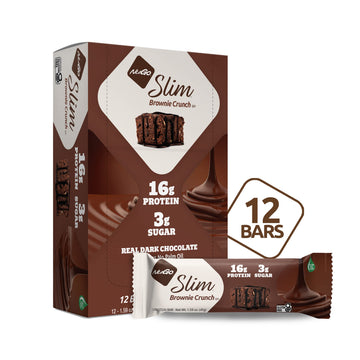 Nugo Slim Dark Chocolate Brownie Crunch, 16G Protein, 3G Sugar, 7G Fiber, Low Net Carbs, Gluten Free, 12 Count