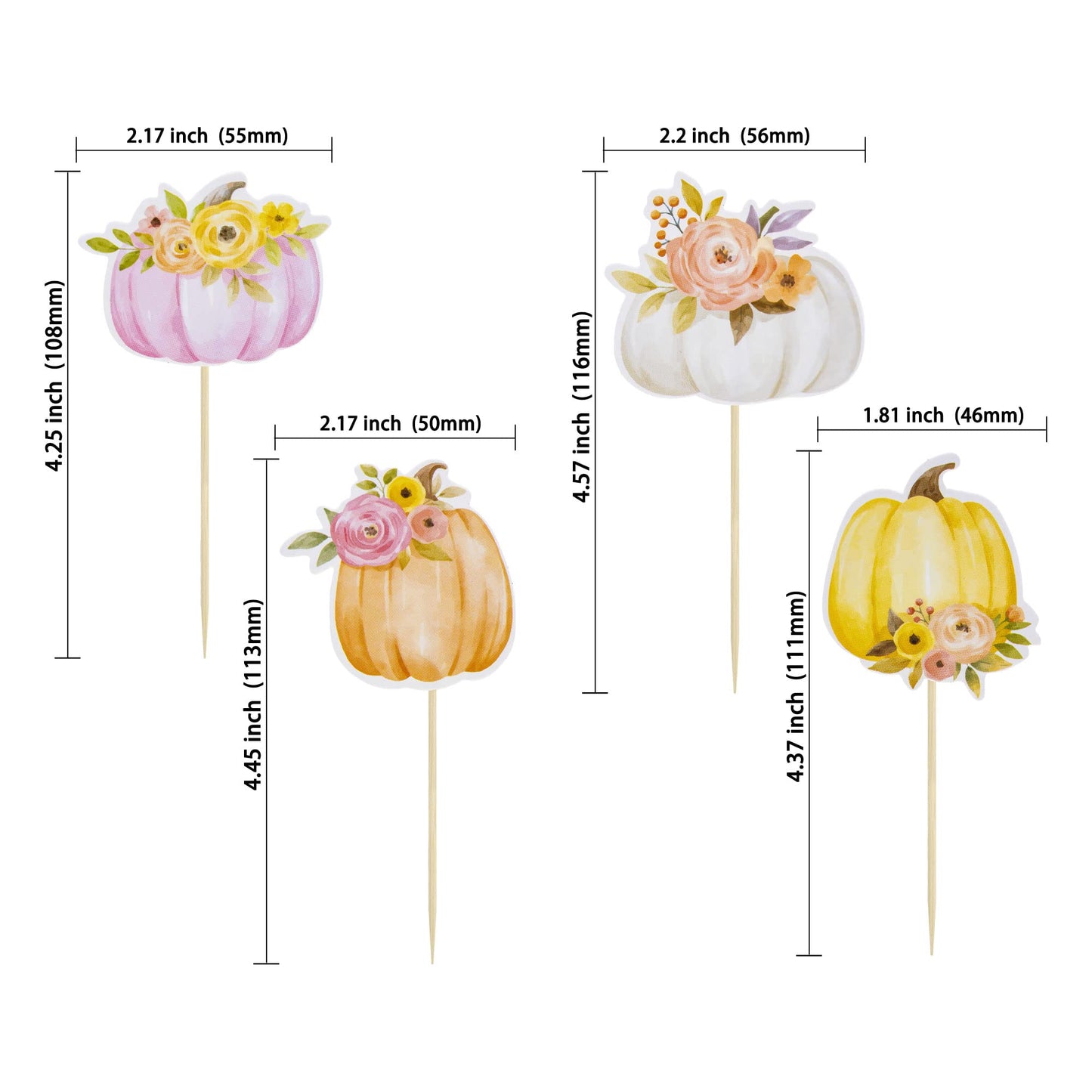 Gyufise 36Pcs Little Pumpkin Cupcake Toppers Fall Baby Shower Decorations Floral Pumpkin Cake Toppers For Thanksgiving Fall Baby