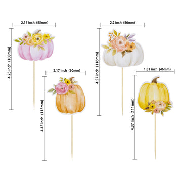 Gyufise 36Pcs Little Pumpkin Cupcake Toppers Fall Baby Shower Decorations Floral Pumpkin Cake Toppers For Thanksgiving Fall Baby