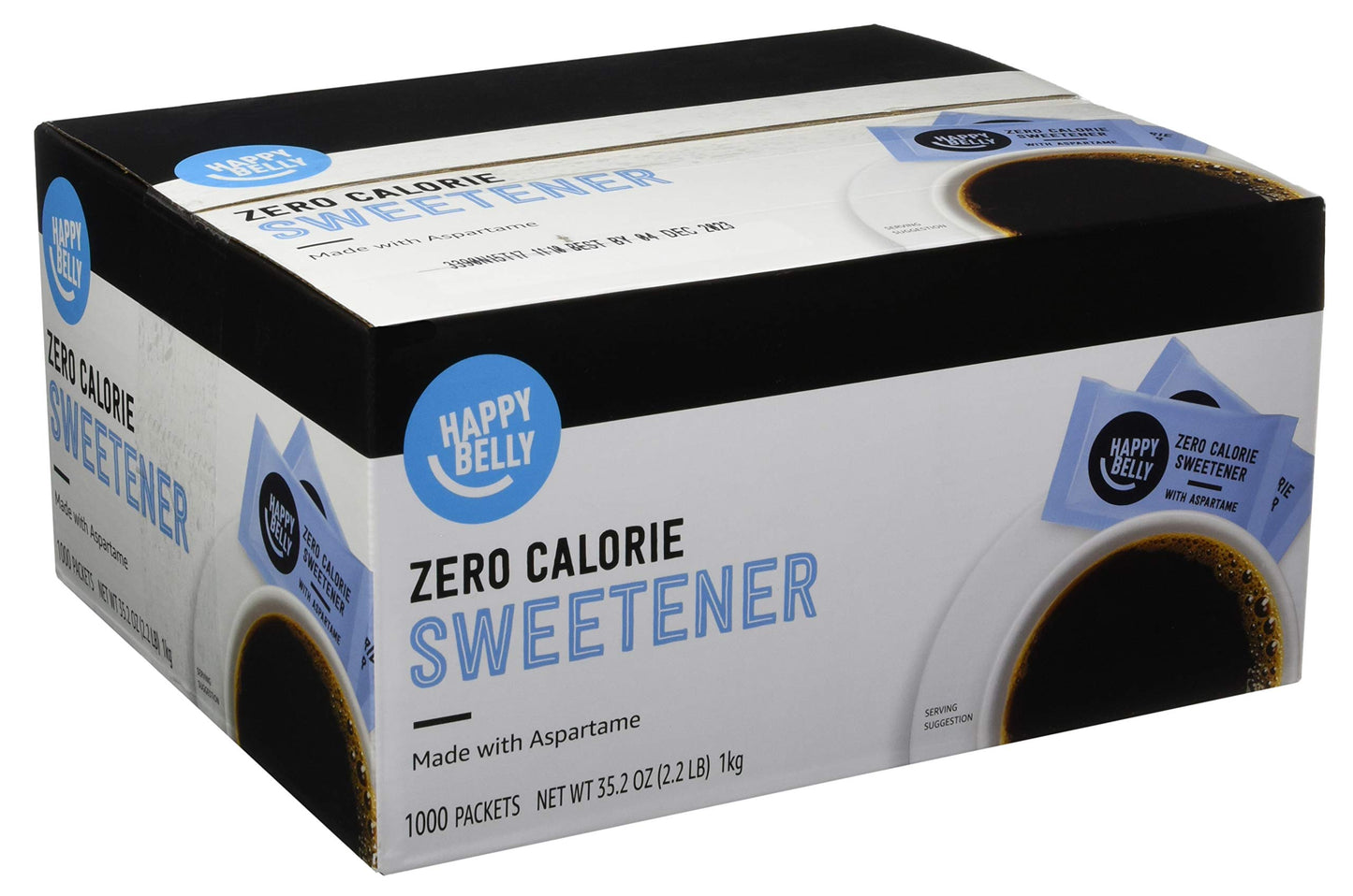 Happy Belly Zero Calorie Aspartame Sweetener Packets, 1000 Count, 35.2 Ounce, Powder