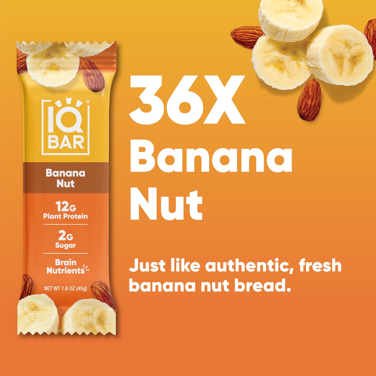 IQBAR Keto Protein Bars - Banana Nut Flavor - Low Carb, High Fiber, Vegan - 36 Count Energy Bars - Snack Size (12 Count Pack of 3)