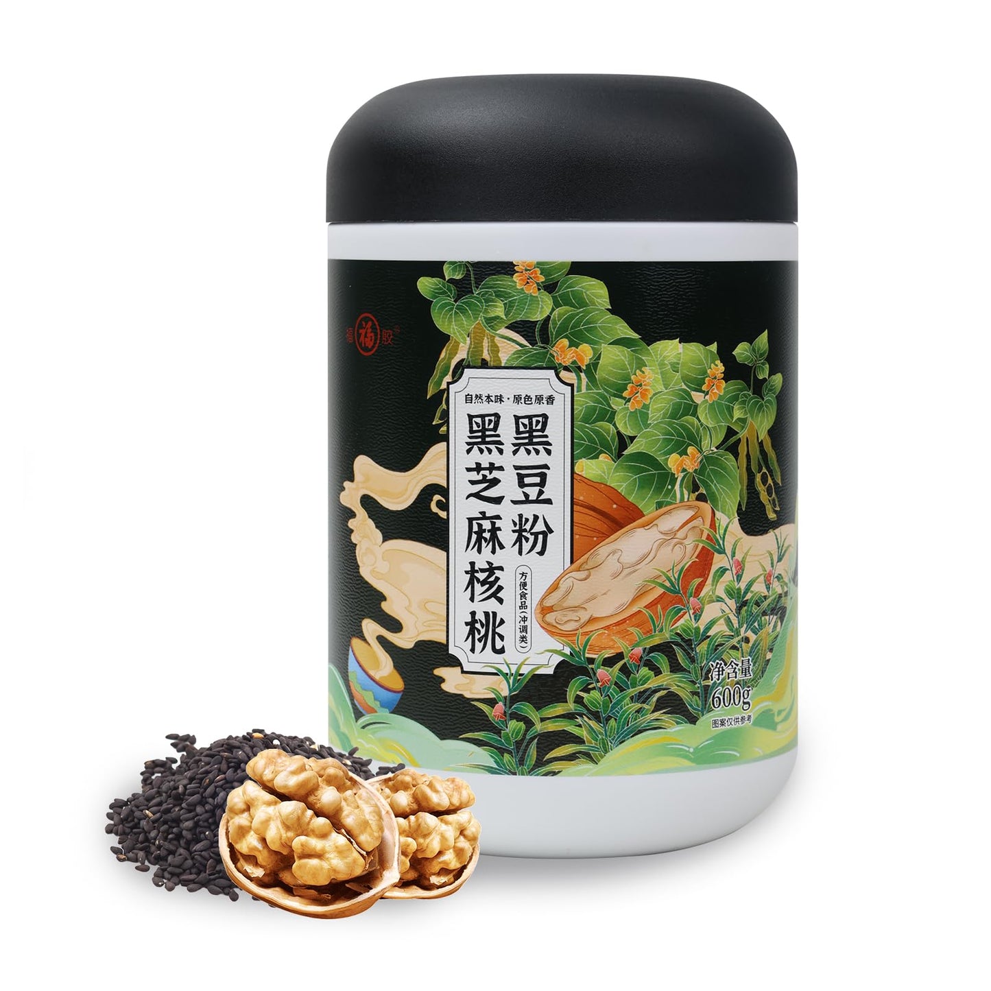 Fu Pai E Jiao Black Sesame Walnut Black Bean Powder - Meal Replacement With Cholesterol Regulation And Anti-Oxidation  Non-Gmo  Vegan  21.16 Oz (600G) ????????