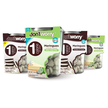 Don't Worry Low Calorie Meringue Cookies - 4 Pack - Key Lime Pie and Cookies&Cream, Just 1 Calorie per Piece | Low Sugar Candy, 