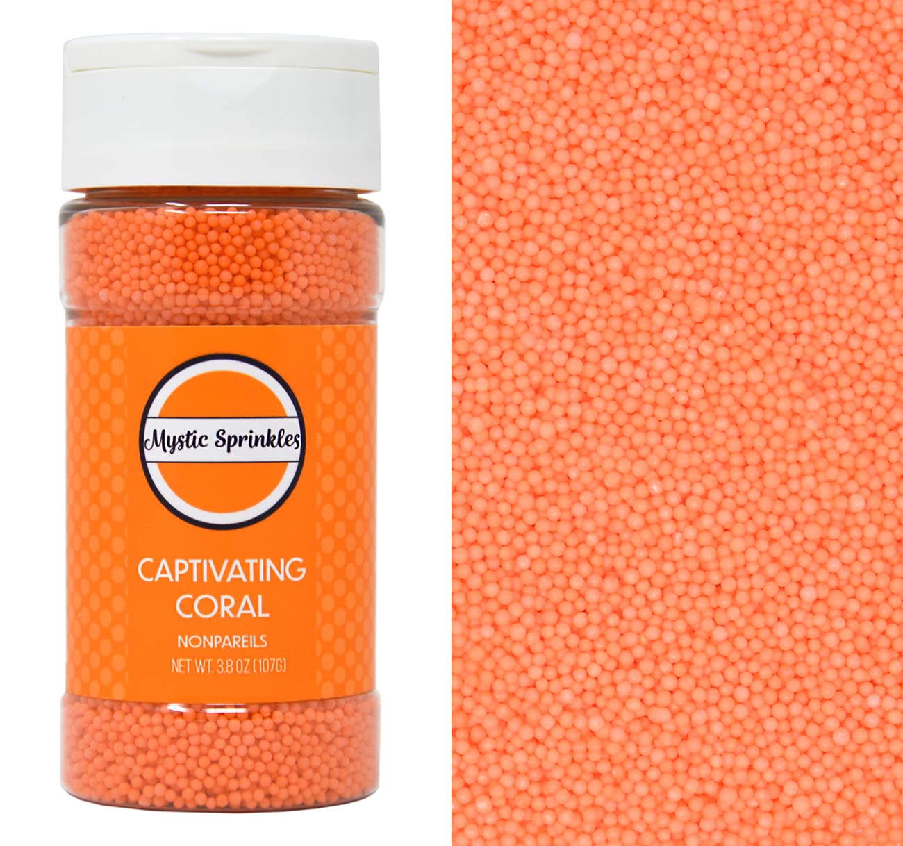 Mystic Sprinkles Solid Color Nonpareils 3.8Oz Bottle (Captivating Coral)