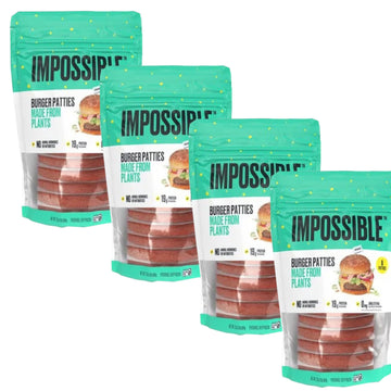 Impossible Burger Patties - 19g of Protein - No Animal Hormones and Antibiotics - Gluten Free Certified - Halal, 4 -Pack (1/4lb 