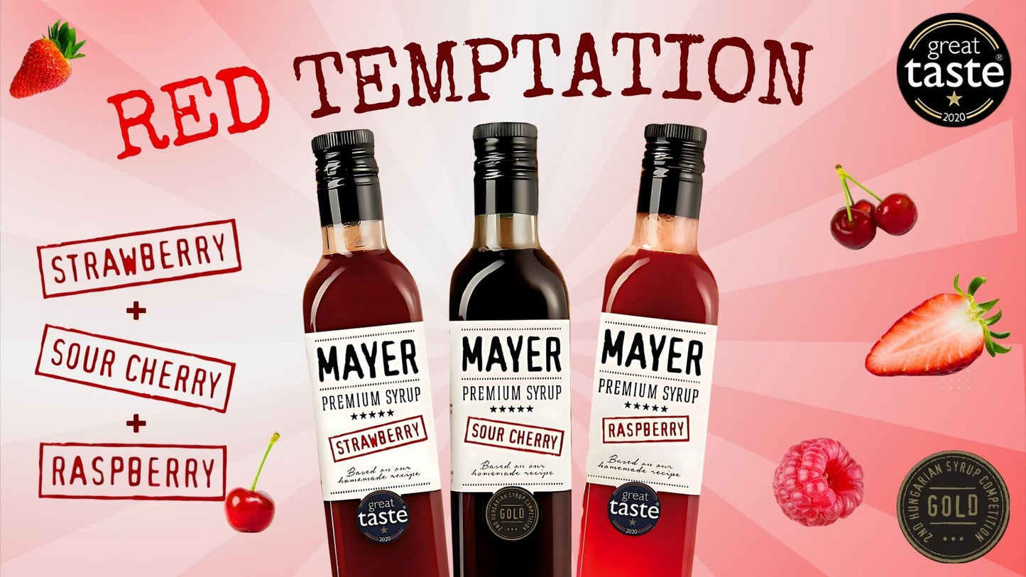Mayer Strawberry Raspberry Sour Cherry Syrups, 16.9 Fl Oz (Pack of 3), Vegan, Gluten Free, No Artificial Additives