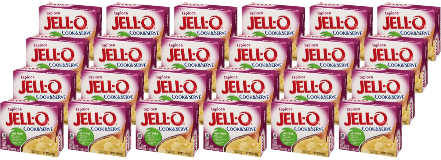 Jell-O Cook & Serve Tapioca Pudding Mix, Fat Free, 3 oz Boxes, 24 ct Pack