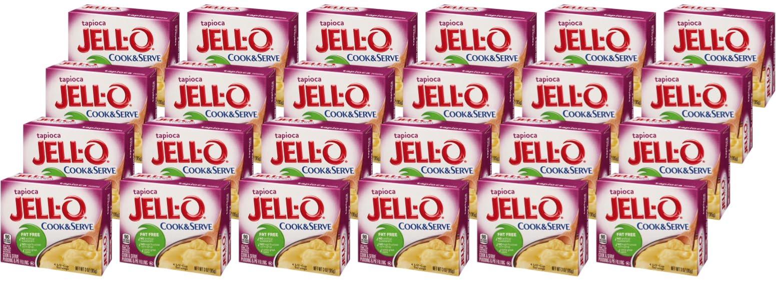 Jell-O Cook & Serve Tapioca Pudding Mix, Fat Free, 3 oz Boxes, 24 ct Pack
