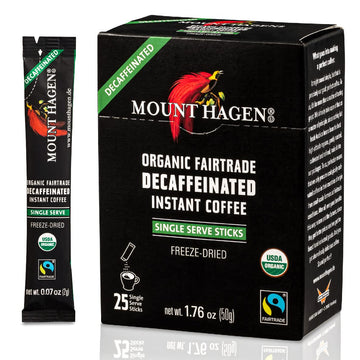 Mount Hagen 25 Count Single Serve Instant Decaf Coffee Packets | Decaffeinated Organic Medium Roast Arabica Beans | Eco-Friendly