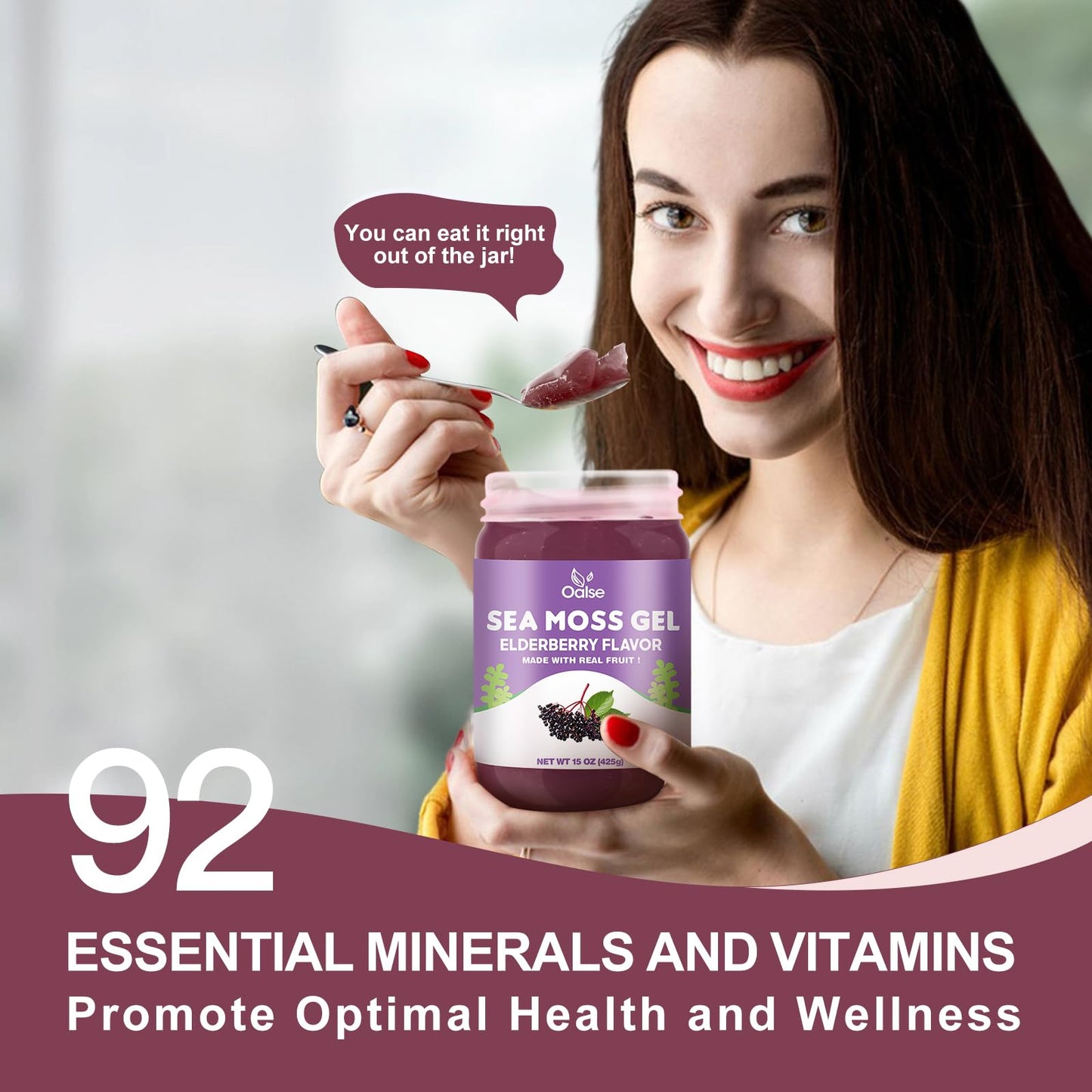OALSE Irish Sea Moss Gel- Real Sea Moss and Elderberry Mixture - 15OZ Wildcrafted Sea Moss Advanced Gel-15OZ Elderberry Flavor