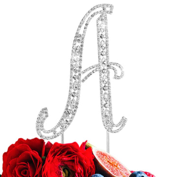 Lingpar Letter A Cake Topper Rhinestone Crystal Silver Letter For Wedding Or Anniversary Birthday Party Decoration Supplies