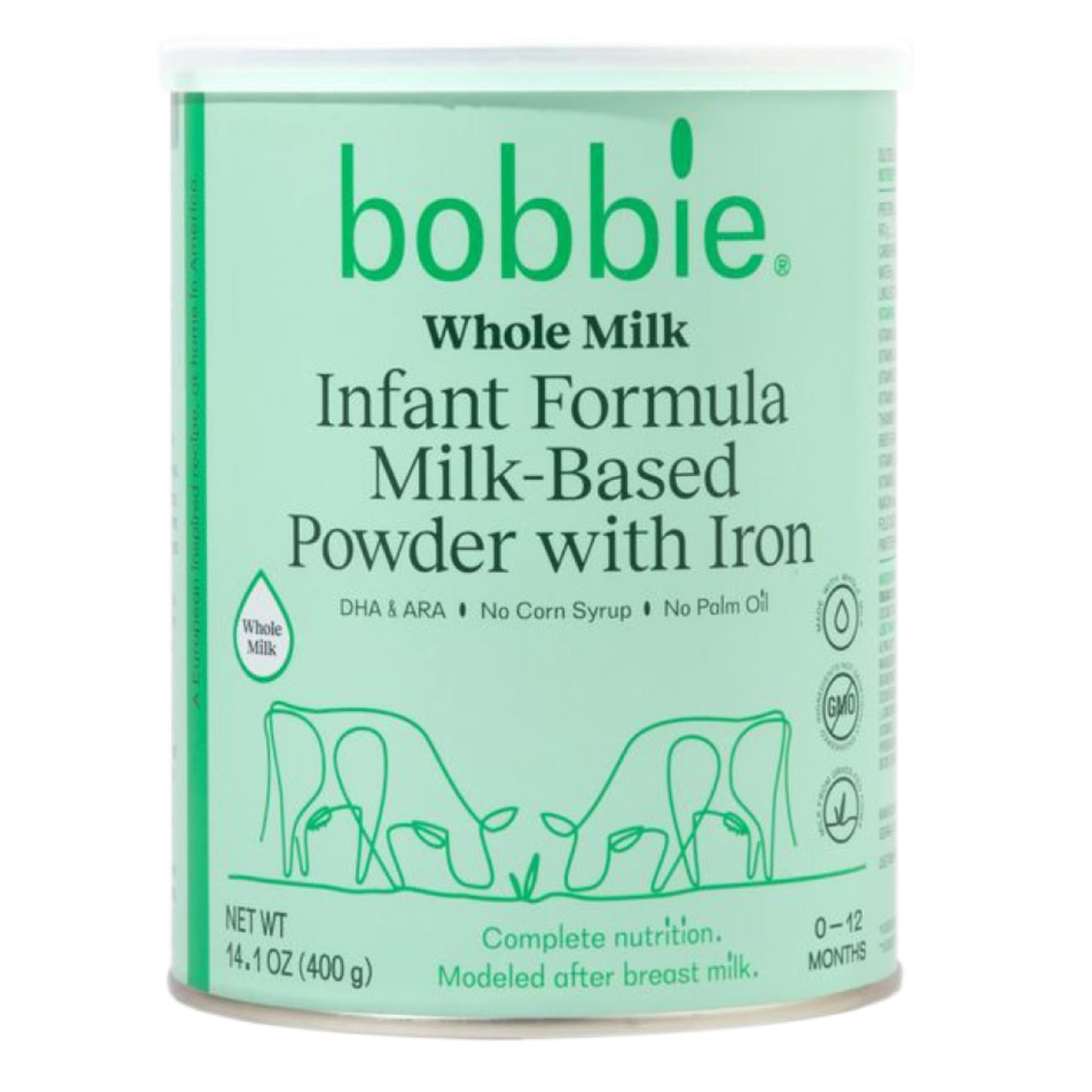 Bobbie Whole Milk, Grass Fed Baby Formula With Iron, Plant Based Dha And Ara, Vitamin D And Protein Blend Modeled After Breast Milk, For Newborn Baby To 12 Month Old, 14.1 Oz