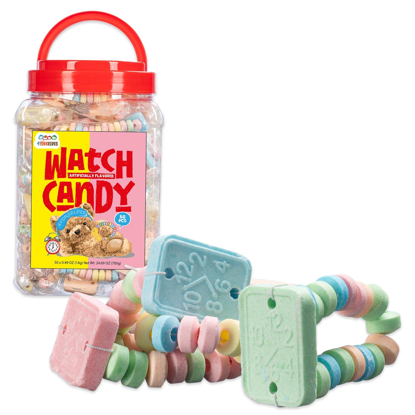 60 Candy Bracelet Watches Individually Wrapped, Taste Nostalgia With Our Playful And Delicious Candy Jewelry, Perfect For Party