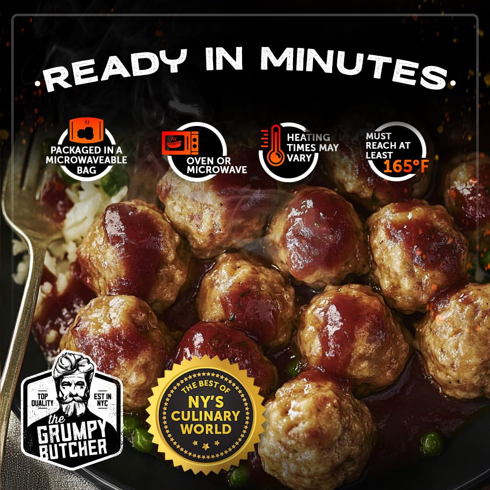Grumpy Butcher Gourmet Beef & Pork Parmesan Meatballs, 2 Packs (Each 1.25 Lb) - Artisan Fully Cooked Frozen Microwave Meatballs