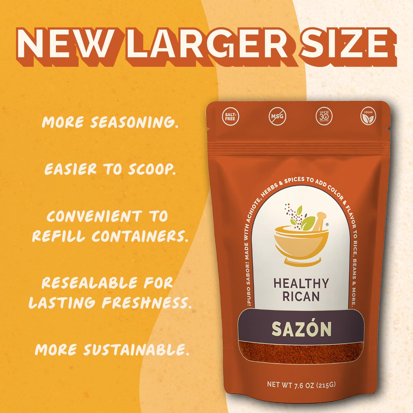 Healthy Rican Sazon Seasoning 7.6 Oz Large Pouch Puerto Rican Latin Spice Blend No Red 40 Gluten Free Keto Whole30 Approved No M