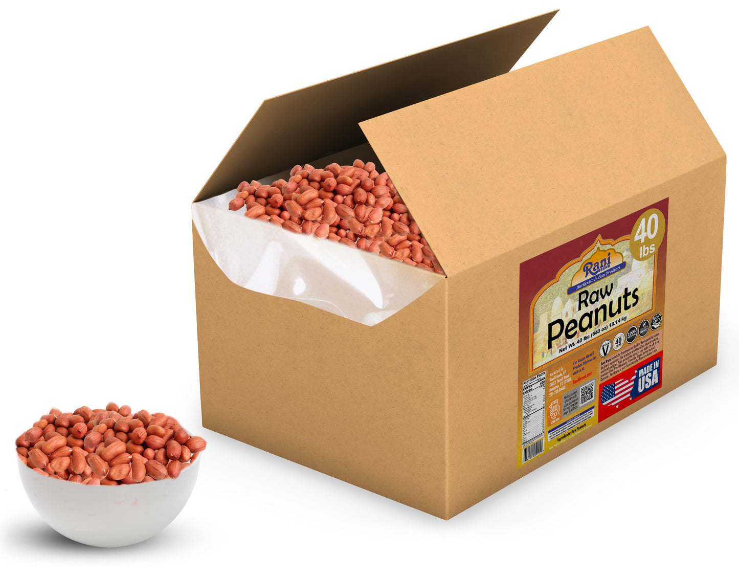 Rani Peanuts, Raw Whole With Skin (uncooked, unsalted) 40lbs (640oz) 18.14kg Bulk Box ~ All Natural | Vegan | Gluten Friendly |