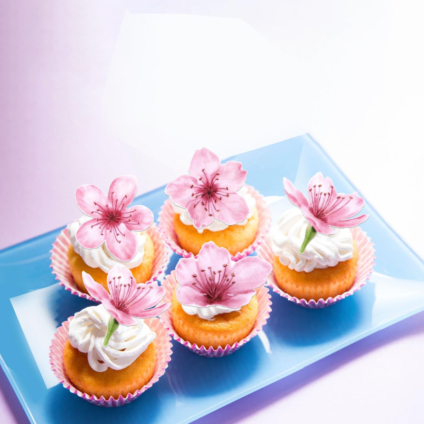 40 Pcs Edible Cherry Blossoms Cupcake Toppers Edible Cherry Blossoms Flowers Cake Decorations Wafer Paper Flowers Cupcake Topper