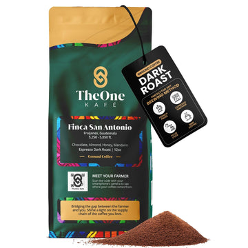 TheOne Kaf   Guatemala Dark Roast Ground Coffee, 12oz - Specialty Organic Coffee Ground, Fresh Roast Single Origin with Rich, Sm