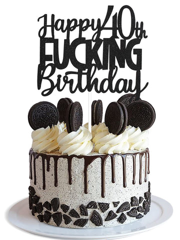 Happy 40Th Birthday Cake Topper - Funny Black Glitter 40Th Birthday Cake Toppers For Women - 40Th Birthday Decorations For Men P