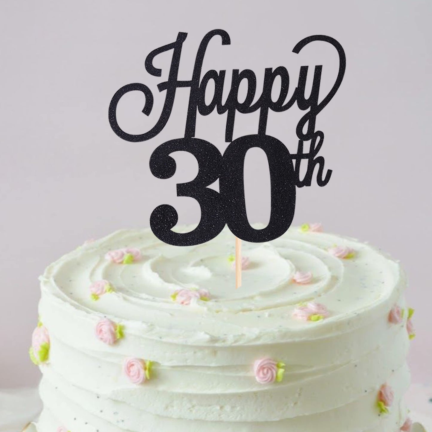 YCTHUNFISH 30th Birthday Cake Topper Black Glitter Paper Decoration Small