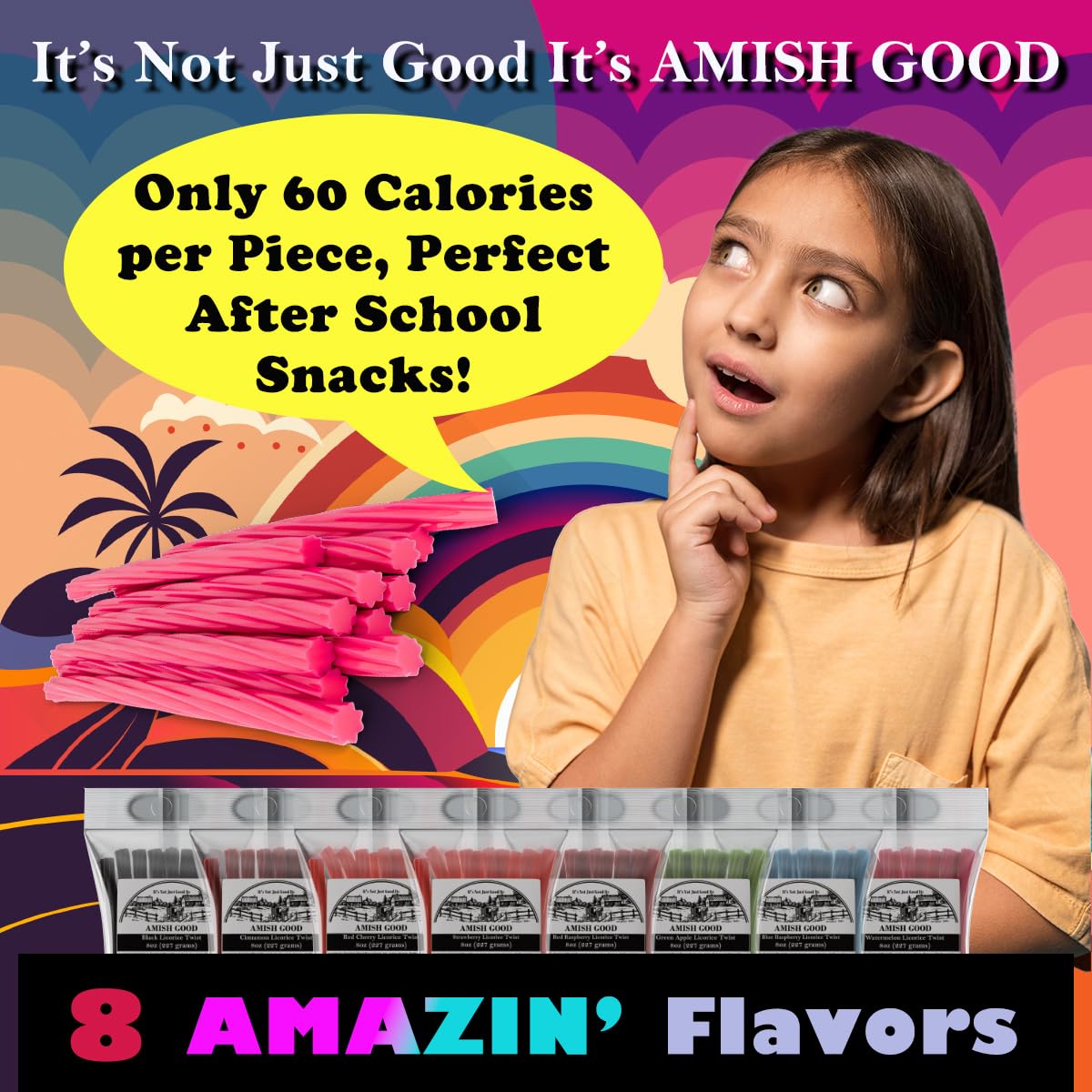 Amish Good Gourmet Licorice Twist Candy - Premium Sweet & Chewy Treat, Watermelon Jumbo Licorice Twist Perfect Snack Under 100 C